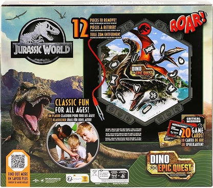 Jurassic World Dino Epic Quest Board Game– Interactive Buzzer DNA Extraction Challenge w/Tweezers Air Land &amp Sea Dinosaurs Skill-Building Family Game for Kids &amp Adults Hand-Eye Coordinatio
