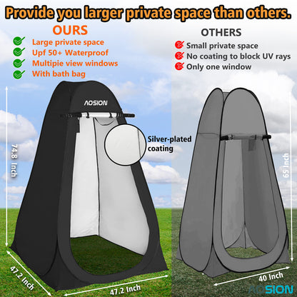 AOSION Privacy Shower Tent,Pop Up Changing Tent,Camp Bathroom Changing Dressing Room,Sun Sunshade Canopy Outdoor Rain Shelter for Camping Hiking Beach Picnic Fishing. (Black)
