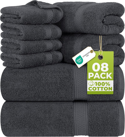 Utopia Towels 8-Piece Luxury Towel Set - Plush, Super Absorbent 100% Cotton Towels in Grey | Ideal for Bathroom, Spa & Hotel