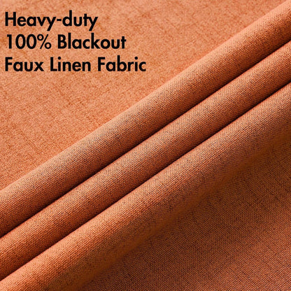 MIULEE Linen Curtains - 100% Blackout Thermal Insulated Orange Drapes | Room Darkening 52 x 90 Inch (2 Panels)