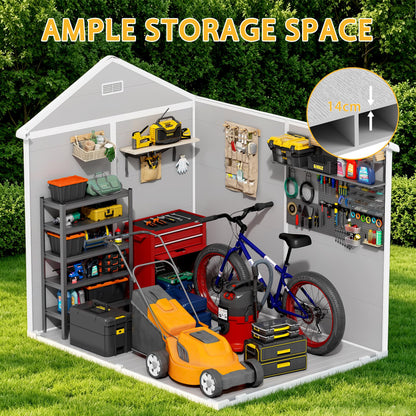 PIPLEO 6x8 FT Resin Outdoor Storage Shed with Floor, Plastic Garden Storage Shed with Lockable Door & Vent, All Weather Versatile Tool Shed for Backyard, Patio, Lawn, Cloud Gray (6x8 FT)