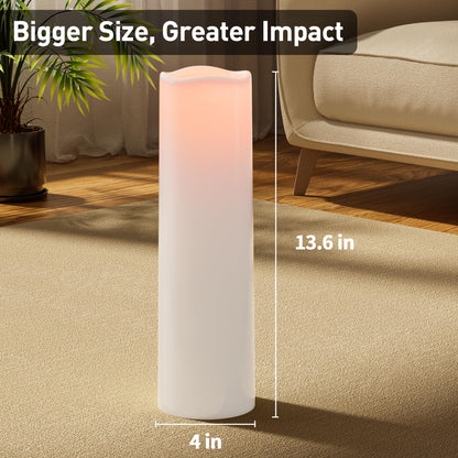14"×4" Large Outdoor Candles with Timer Waterproof LED Flameless Pillar Candles Battery Operated with Remote Flicking Plastic for Home Decoration Porch Patio Wedding Fireplace Lantern, White