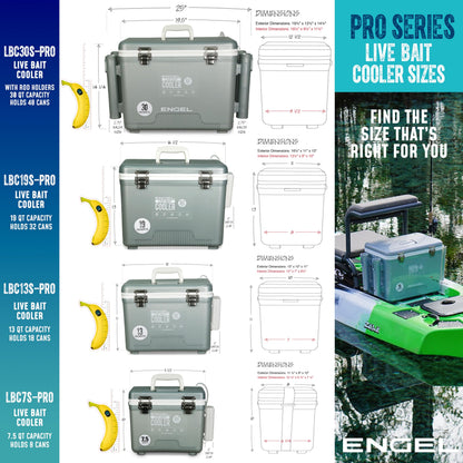 ENGEL 7.5 Quart Live Bait Cooler PRO for Fishing - Portable Minnow and Bait Bucket with Lithium-Ion Rechargeable Aerator - Tan (7.5Qt)