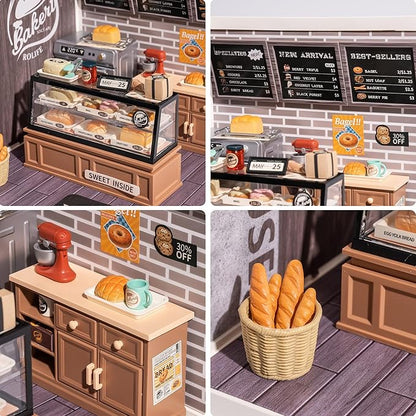 Rolife LED Building Blocks for Adults1:24 Toy Building SetsModel Building KitsDIY Miniature Dollhouse Kits for AdultsHobbies for Women Men (1.Golden Wheat Bakery)
