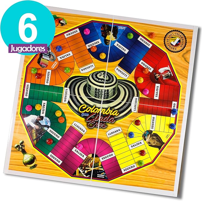 PARQUES Colombiano MAGNÉTICO Madera 8/6 JUGADORES 50x50 CM Doble cara plegable para viajes. Parcheesi parchis Ludo Board Game 8 Players Original juego de mesa Colombiano Wooden Colombian Parks