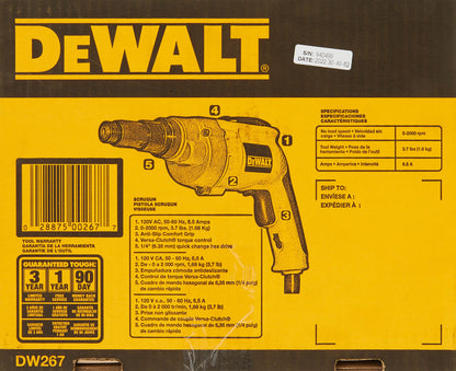 DEWALT Drywall Screw Gun, Variable Speed Reversible, 6.5-Amp (DW267), 0.25