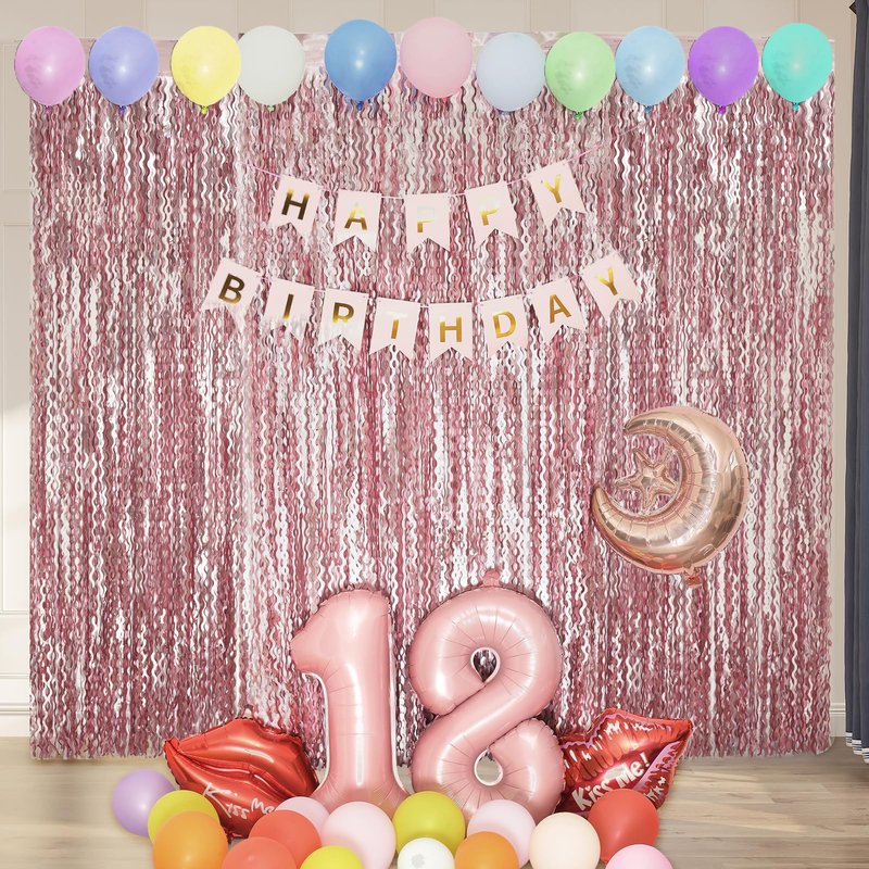 4 Pack 3.3x6.6ft Pink Tinsel Curtain Party Backdrop - Wavy Foil Fringe Curtain Party Streamers for Girl Princess Bachelorette Disco Party Decorations