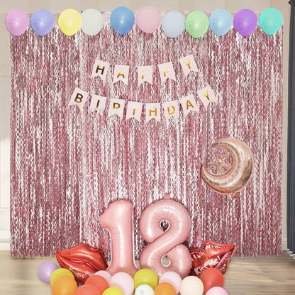4 Pack 3.3x6.6ft Pink Tinsel Curtain Party Backdrop - Wavy Foil Fringe Curtain Party Streamers for Girl Princess Bachelorette Disco Party Decorations