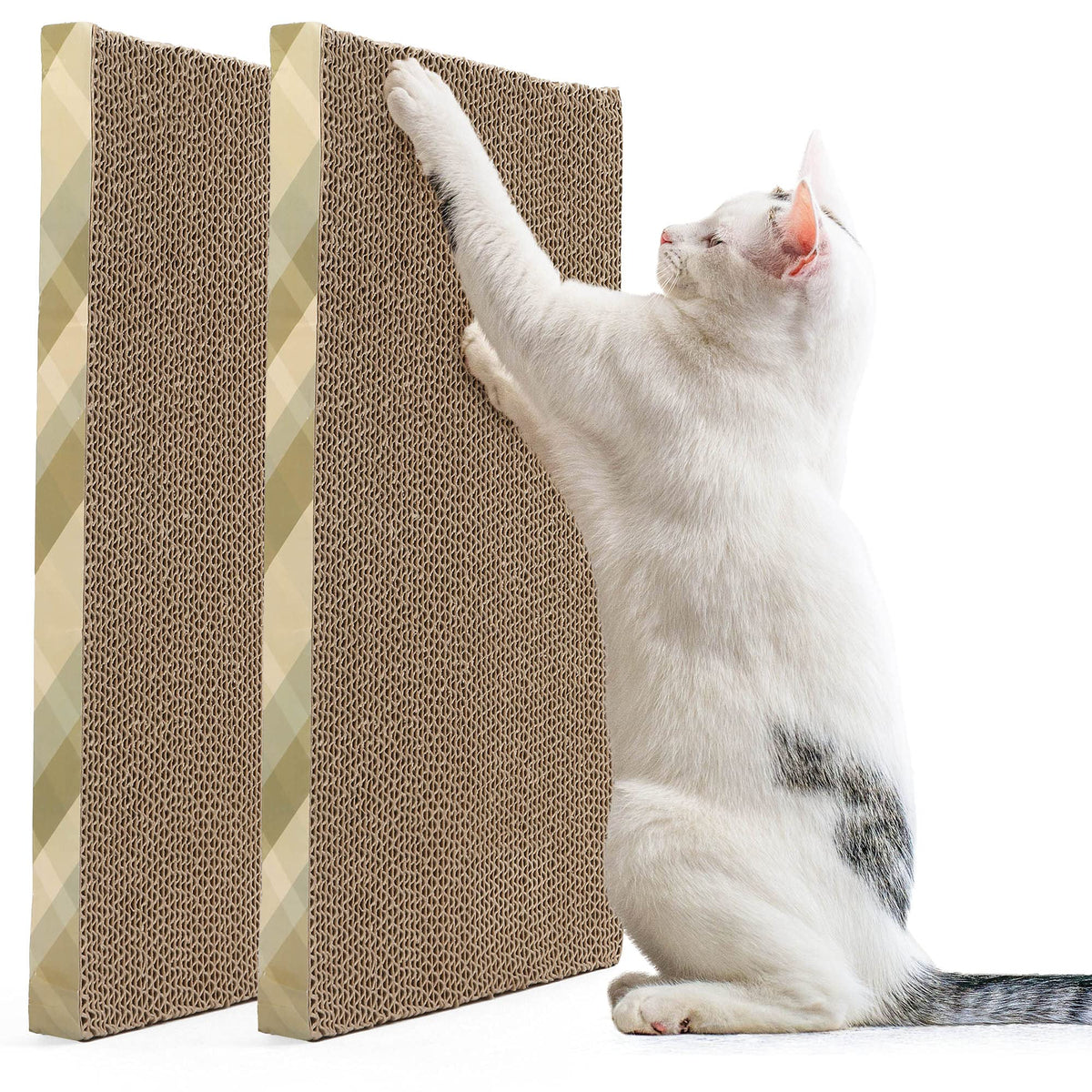 PrimePets XL Wide Cat Scratcher Cardboard, 2 Pack, Cat Scratching Pads, Corrugated Cat Scratch Board, Large Reversible Refill Sofa Bed Lounge, Catnip Included