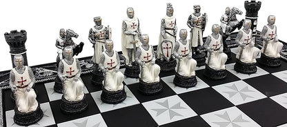 HPL Medieval Times Crusades Blue and White Armored Maltese Knights Chess Set with 17 Board