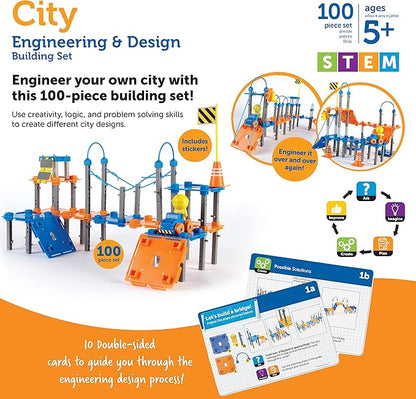 Learning Resources City Engineering and Design Building Set Engineer STEM Toy Construction Toys 100 Pieces Simple Machines Kids Ages 5+