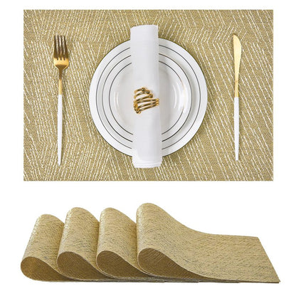 Leetaltree Gold Placemats Set of 4 - Heat Resistant Non-Slip Place mats for Dining Table, Washable Durable PVC Vinyl Woven Table Mats(Luxury Gold, 4)