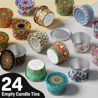 Nexuraze Empty Candle Tins for Making Candles with Lids, Tinplate Material, Warning Label Printed on Can Bottom (Colorful)
