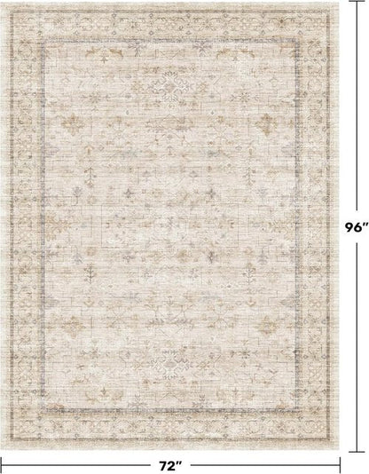 Farmhouse 6x8 Area Rug - Soft Beige Cream Carpet for Living Room, Bedroom & Home Office