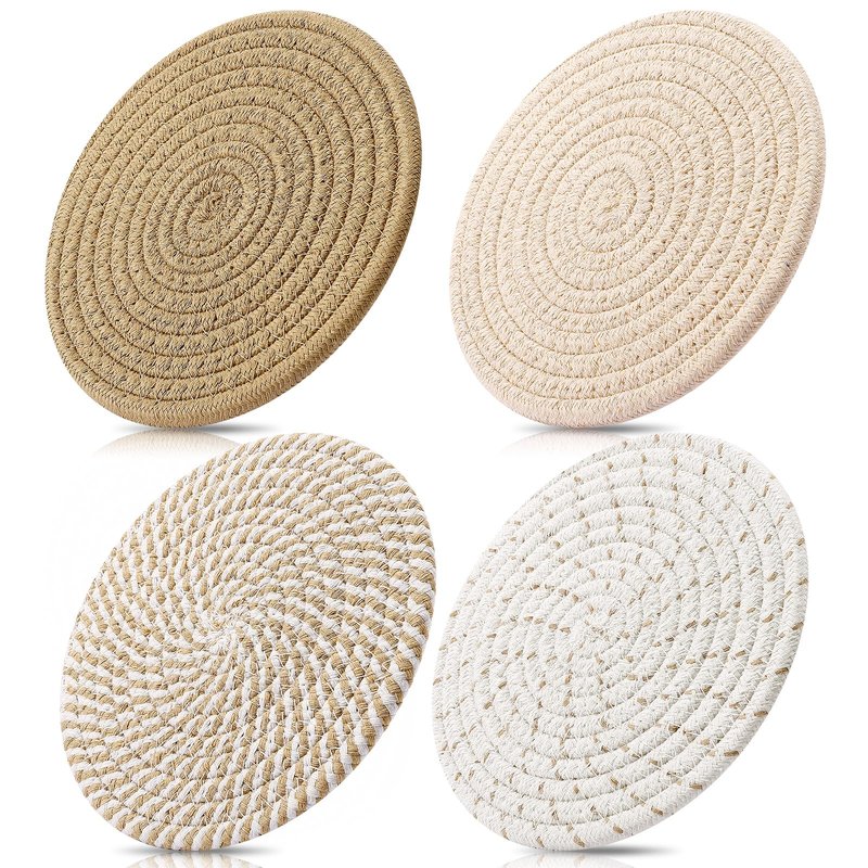 ME.FAN 7 Inch Trivets/Potholders 4 Set Cotton Thread Weave Trivets for Pots and Pans - Large Coasters/Hot Pads to Protect Desktop & Countertop - Mix 2