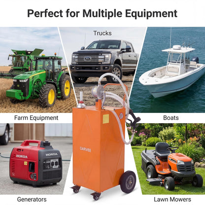 Garvee 35 Gallon Portable Fuel Caddy with Manual Rotary Pump, Heavy-Duty Steel Transfer Tank on 4 All-Terrain Wheels, Mobile Gas & Diesel Storage Container for Trucks, Boats, ATV, Lawn Mower - Orange