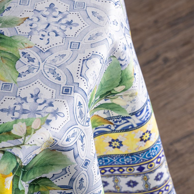 Maison d' Hermine Table Cloth Round Table 100% Cotton 63 Round Inches Tablecloth Reusable Decorative for Dining Kitchen Room Farmhouse Home Gifts for Mothers Day Spring Summer - Citrus
