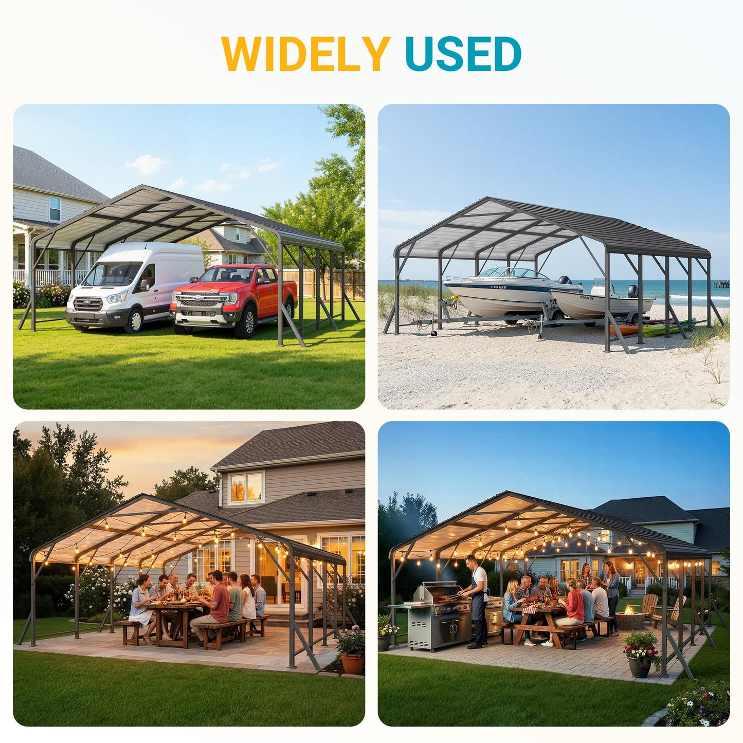 Fansafurn 20' x 20' Carport, Metal Carport with Updated Roof & Enhanced Base, Heavy Duty Canopy Carports Garage, Vertaile for Car, Truck, Boat, Tractors, Party, Grey
