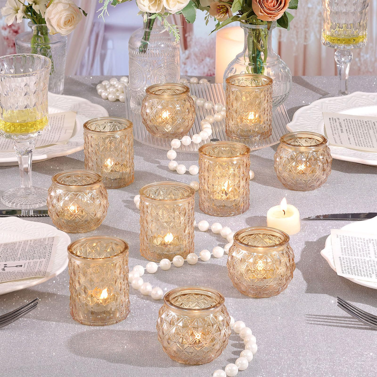 NITIME 12Pcs Assorted Gold Votive Candle Holders, Tea Light Candle Holder for Table Centerpiece, Gold Candle Holders for Wedding Centerpieces, Brithday and Holiday Decorations