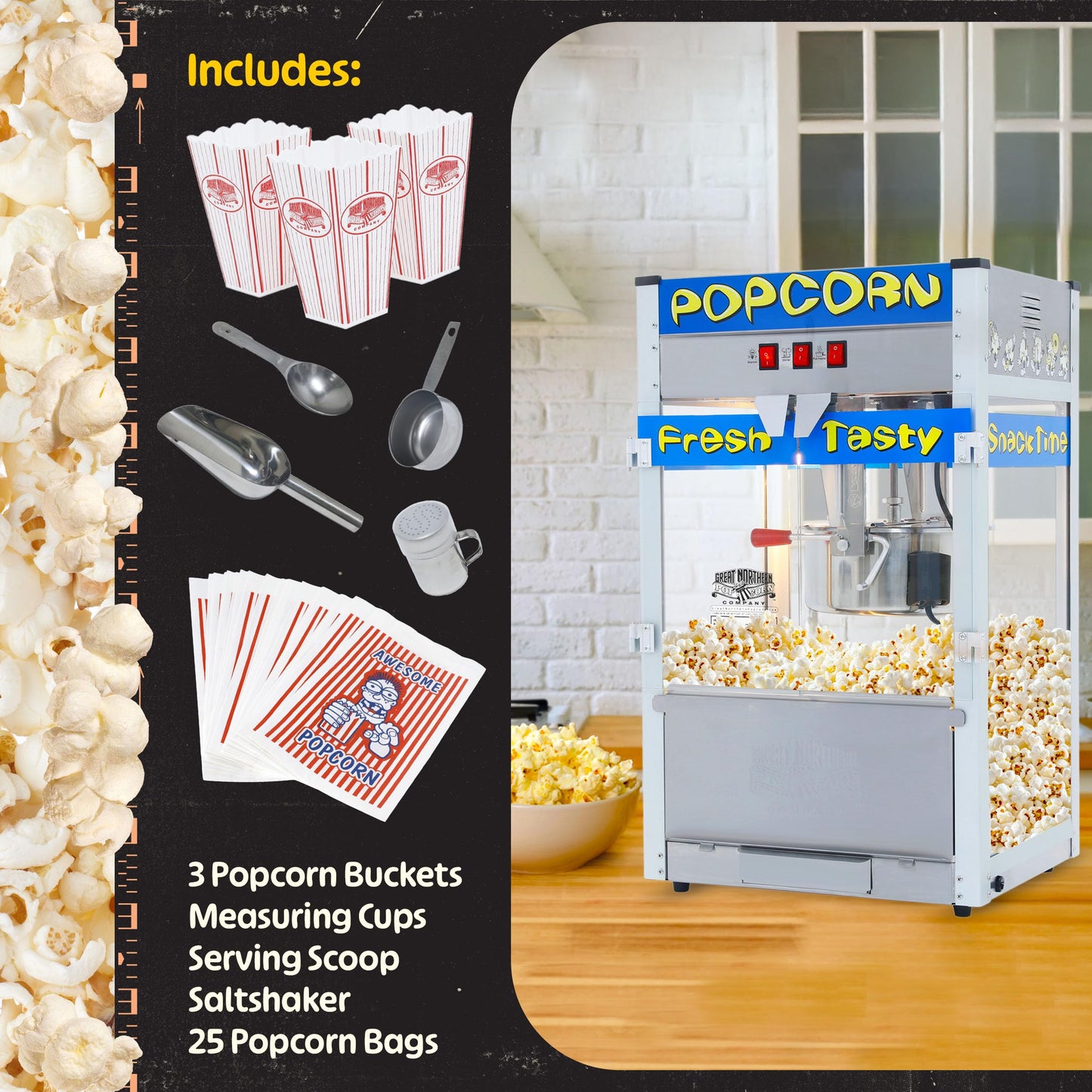 Great Northern Popcorn Company 6210 Pop Heaven Commercial Quality Popcorn Popper Machine, 12 Ounce, Blue