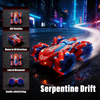 Spider RC Stunt Car for Kids 2.4GHz Double-Sided 360° Rotating 4WD Remote Control Car with LED Headlights Rechargeable Off-Road Spider Toy Gift for Boys Ages 4–6 5–7 8–13