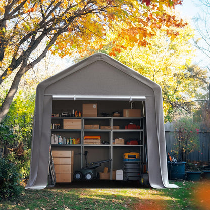 Quictent 8x12FT Long Storage Shed Kayak Shelter with Roll-Up Mesh Windows, Heavy Duty Portable Garage for Canoe, Boat, Tools Waterproof Storage Tent with Reinforced Frame, Sliver Gray