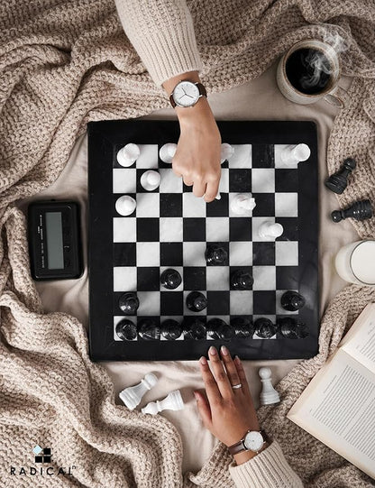 Radicaln Marble Chess Set 15 Inches Black &amp White with Storage Box Handmade Classic Board Games for Adults Luxury Marble Chess Board &amp Chess Pieces for Gifts