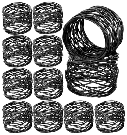 ALPHA Living HOME 12 Pcs Modern Metal Napkin Rings - Dining Table Decor Napkin Ring Cloth Napkin Holder for Wedding, Banquet, Dinner Party, Everyday Use (Black)