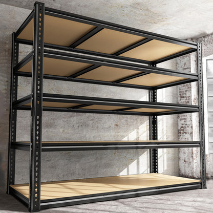 48" W Garage Shelving Heavy Duty 3080LBS Garage Storage Shelving, 5 Tier Adjustable Metal Shelving Unit Utility Rack Shelf for Warehouse, Pantry, Closet, Kitchen 72" H x 48" W x 24" D,Industrial，Black