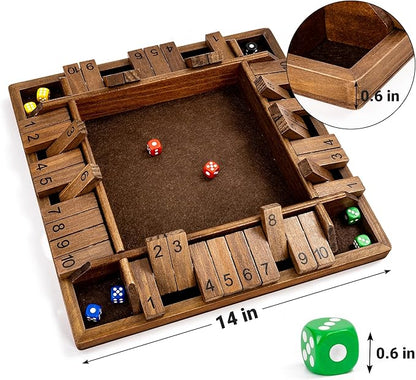 ropoda 14 Inches 4-Way Shut The Box Game (2-4 Players) for Kids &amp Adults (4 Sided Large Shut The Board Game Wooden 8 Dice) – Vintage StyleClose The Box Gamedice Game