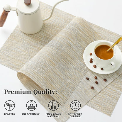 Leetaltree Wheat Placemats Set of 6 - Heat Resistant Non-Slip Place mats for Dining Table, Washable Durable PVC Vinyl Woven Table Mats（Wheat, 6）