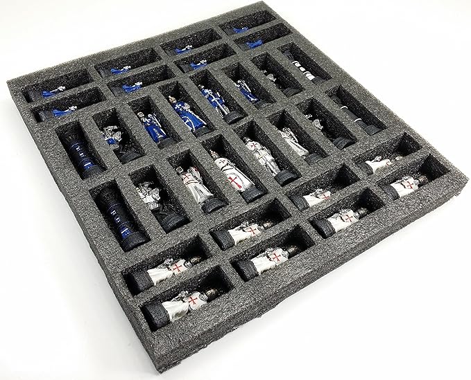 HPL Medieval Times Crusades Blue and White Armored Maltese Knights Chess Set with 17 Board