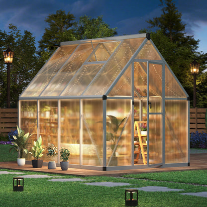 6x7FT Polycarbonate Greenhouse Kit for Outdoors – Sturdy Aluminum Frame, UV Protection, Lockable Door, Walk-in Design, Roof Vent, Easy Assembly for Garden, Patio, or Backyard