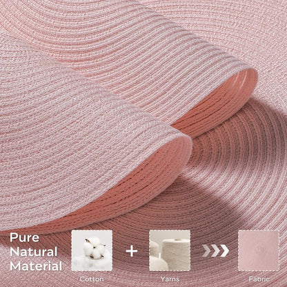 Leetaltree Round Placemats Heat and Slip Resistant Cotton Table Mats, Washable Bohemian Placemats for Dining Tables (Pink, Set of 4)