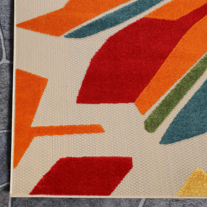 Superior Indoor Outdoor Area Rug, Perfect for Patio, Bedroom, Kitchen, Living Room, Entryway, Playroom, Nursery, Carpet Cover, Abstract Geometric Modern, Leander Collection, 4' x 6', Cream