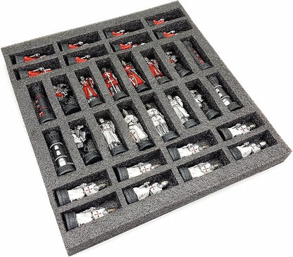 Medieval Times Crusades Red and White Armored Maltese Knights Chess Set with 17 Board