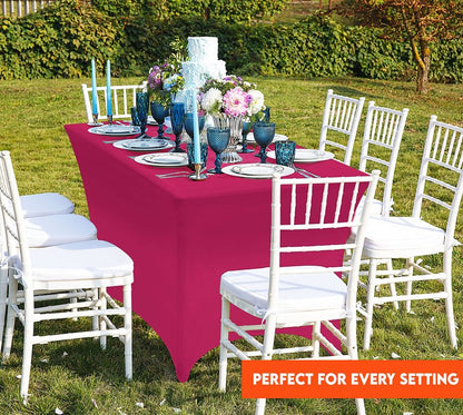 Utopia Kitchen Spandex Tablecloth 2 Pack [6FT, Fuchsia] Tight, Fitted, Washable and Wrinkle Resistant Stretch Table Cloth Rectangle Cover for Trade Show, Weddings & Parties [72Lx30Wx30H Inch]