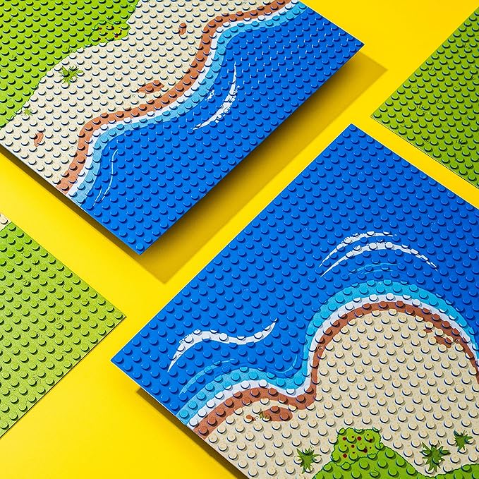 Apostrophe Games Island Building Blocks Base Plates Compatible with All Major Brands - 6 Pack of Beach Plates - 4 Corners &amp 2 Straight