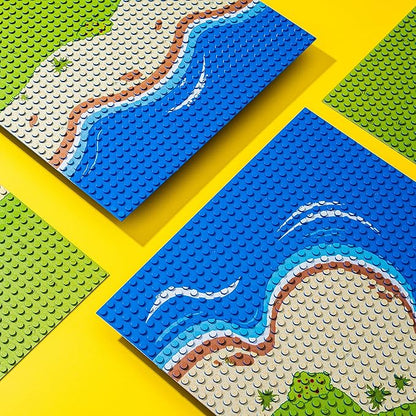 Apostrophe Games Island Building Blocks Base Plates Compatible with All Major Brands - 6 Pack of Beach Plates - 4 Corners &amp 2 Straight