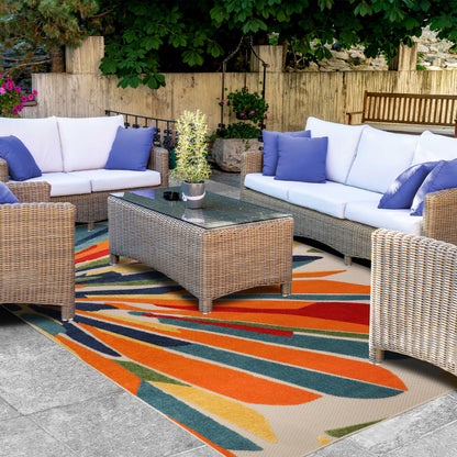Superior Indoor Outdoor Area Rug, Perfect for Patio, Bedroom, Kitchen, Living Room, Entryway, Playroom, Nursery, Carpet Cover, Abstract Geometric Modern, Leander Collection, 4' x 6', Cream