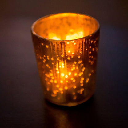 Insideretail Mercury Glass Tea Light Holders, Vertical-with Distressed Yellow Foil, 7cm, Set of 12