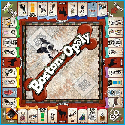 Late for The Sky Boston Terrier-Opoly Board Game for Dog Lovers Family Strategy and Party Fun 2-6 Players Ages 8+ Collectible Tokens Property Trading Theme Great Gift for Kids and Adults