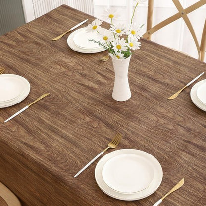 HRNJJYP Heavy Duty Vinyl Tablecloth with Flannel Backing Waterproof Oil-Proof Plastic Table Cloth Stain-Resistant Wipeable Rectangle or Square Table Cover for Dining, Camping (Wood Grain, 52X70 Inch)