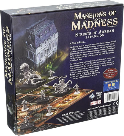 Mansions of Madness Streets of Arkham Expansion - Unleash New Horrors on the Darkened Streets! Cooperative Mystery Game Ages 14+ 1-5 Players 2-3 Hour Playtime Made by Fantasy Flight Games