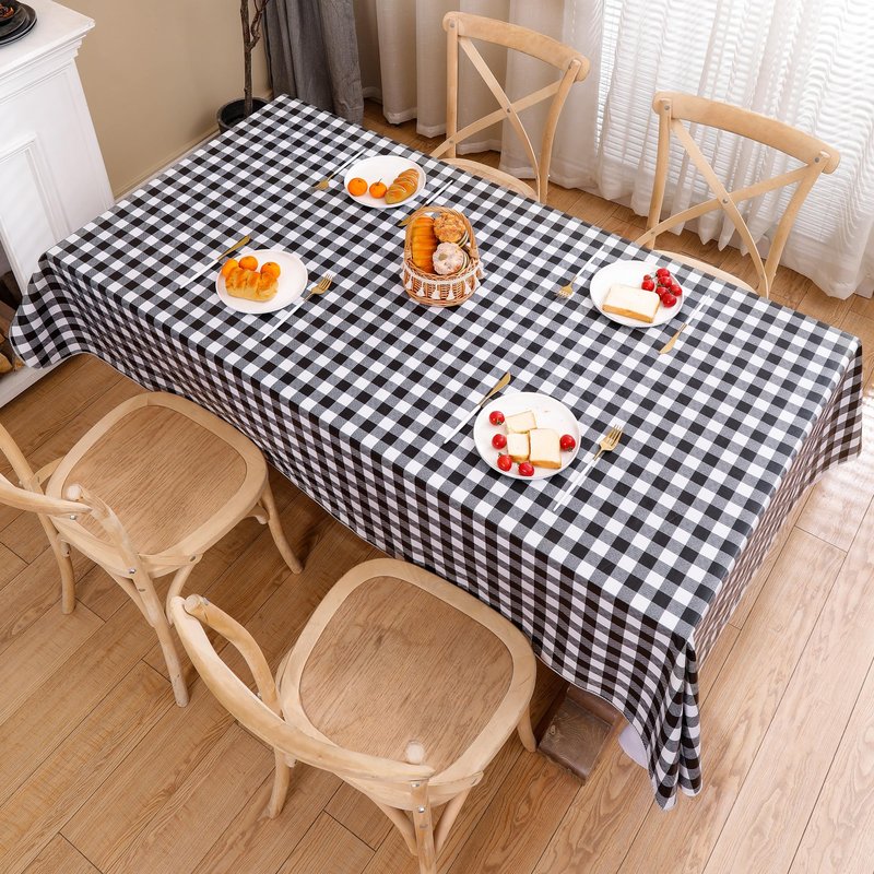 Heavy Duty Vinyl Tablecloth with Flannel Backing Waterproof Oil-Proof Plastic Table Cloth Stain-Resistant Wipeable Rectangle or Square Table Cover for Indoor and Outdoor (Black Checkered, 60x102 Inch)