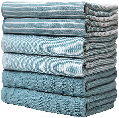 Premium Kitchen Towels (20”x 28”, 6 Pack) | Large Cotton Dish Towels | Flat & Terry Highly Absorbent Kitchen Linen Set with Hanging Loop | Aqua