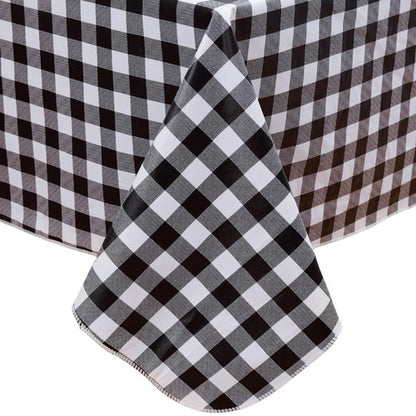 Heavy Duty Vinyl Tablecloth with Flannel Backing Waterproof Oil-Proof Plastic Table Cloth Stain-Resistant Wipeable Rectangle or Square Table Cover for Indoor and Outdoor (Black Checkered, 54x54 Inch)