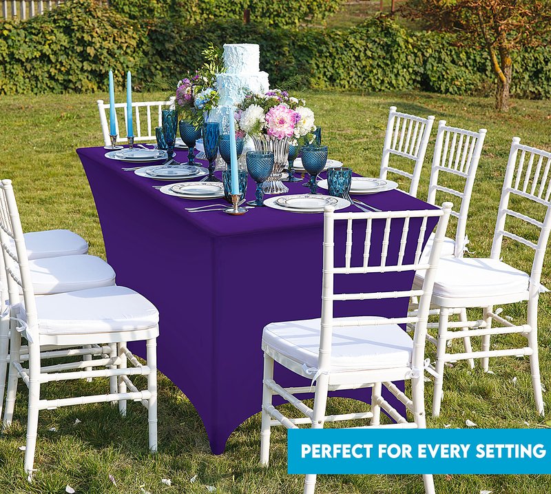 Utopia Kitchen Spandex Tablecloth 2 Pack [6FT, Purple] Tight, Fitted, Washable and Wrinkle Resistant Stretch Table Cloth Rectangle Cover for Trade Show, Weddings & Parties [72Lx30Wx30H Inch]