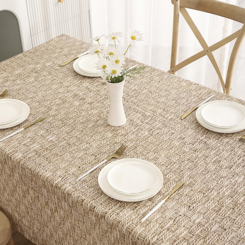 Walrus Heavy Duty Vinyl Tablecloth with Flannel Backing Waterproof Oil-Proof Plastic Table Cloth Stain-Resistant Wipeable Rectangle or Square Table Cover for Indoor and Outdoor (Weave, 60X84 Inch)