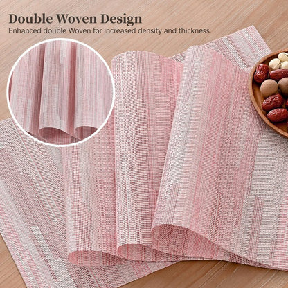 Leetaltree Misty Rose Placemats Set of 6 - Heat Resistant Non-Slip Place mats for Dining Table, Washable Durable PVC Vinyl Woven Table Mats（Misty Rose, 6）